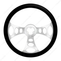18" Chrome Aluminum "Chopper" Style Steering Wheel With Black Leather Rim