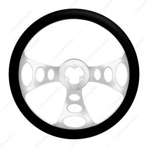 18" Chrome Aluminum "Chopper" Style Steering Wheel With Black Leather Rim