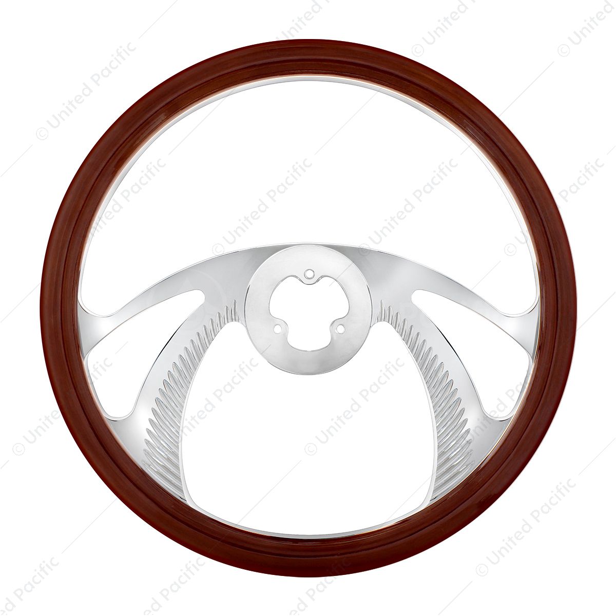 18" Chrome Aluminum "Scorpion" Style Steering Wheel With Wood Rim