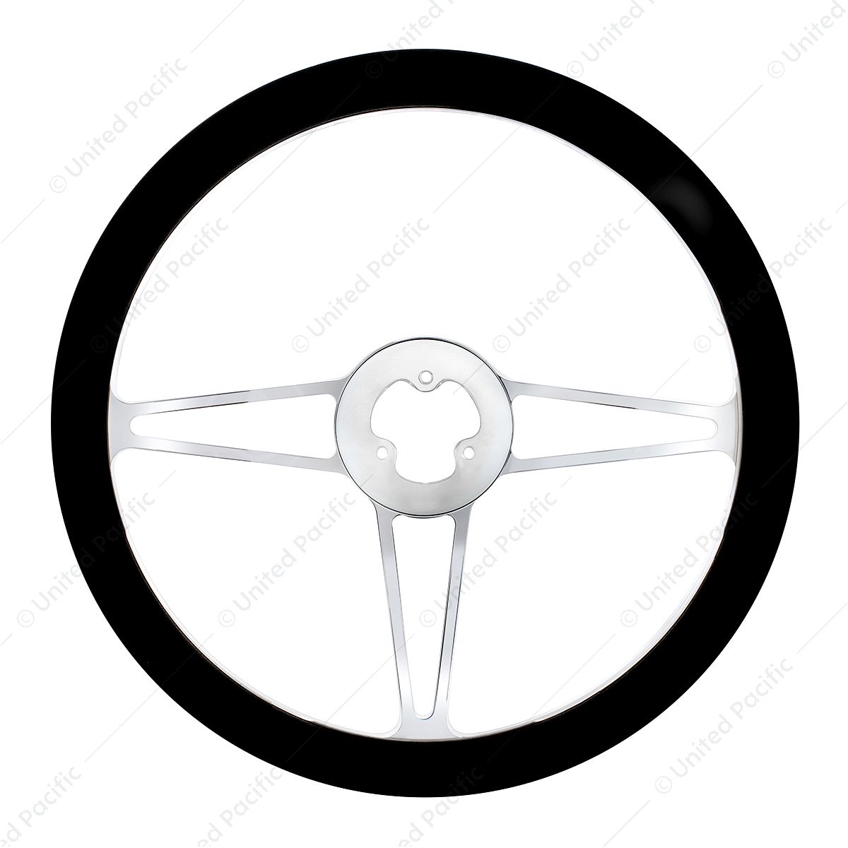 18" Chrome Aluminum "3-Spoke" Style Steering Wheel With Black Leather Rim