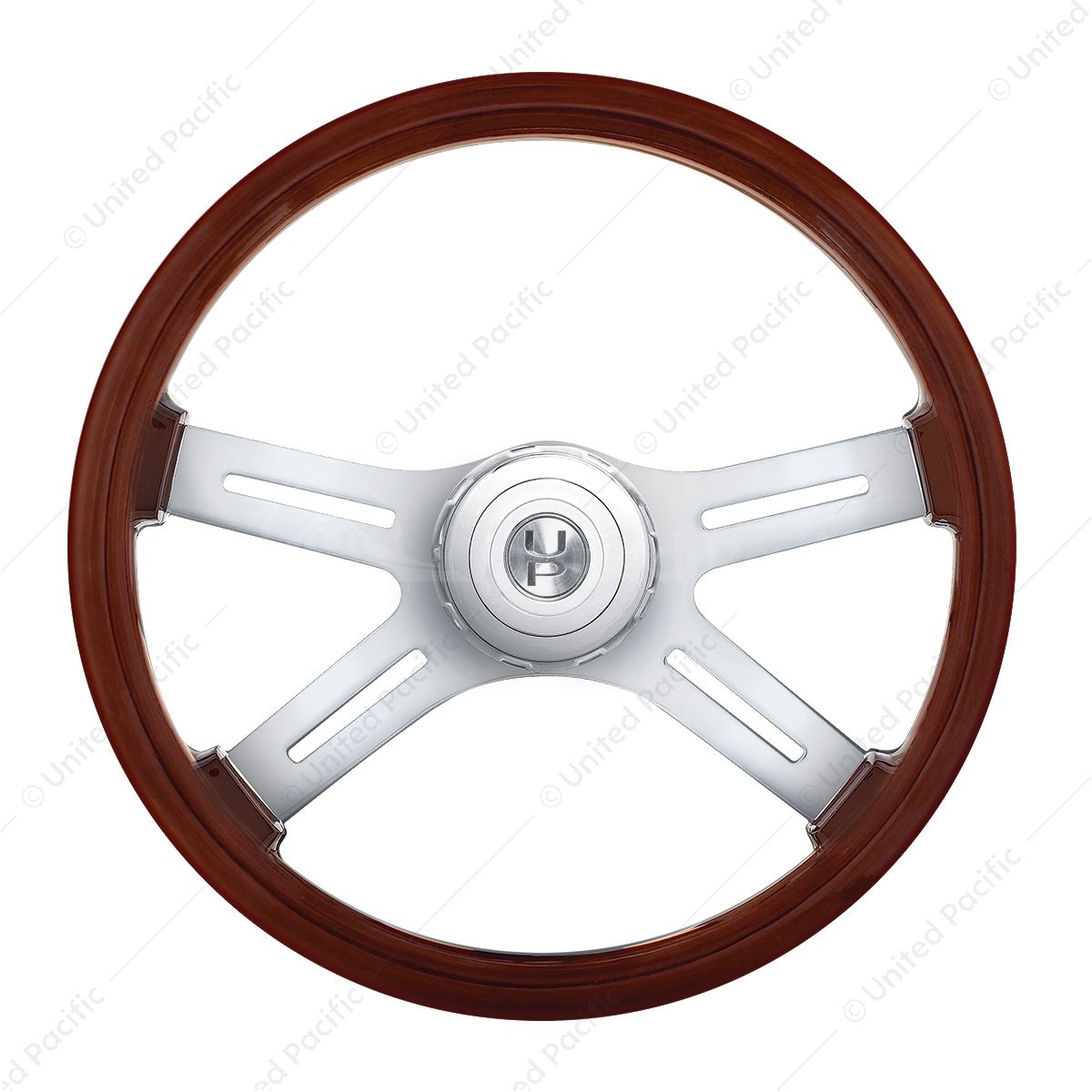 18" 4-Spoke Style Wood Steering Wheel With Hub & Horn Button Kit For Peterbilt (2006+) & Kenworth (2