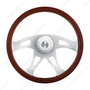 18" Boss Style Wood Steering Wheel With Hub & Horn Button Kit For Peterbilt (2006+) & Kenworth (2003