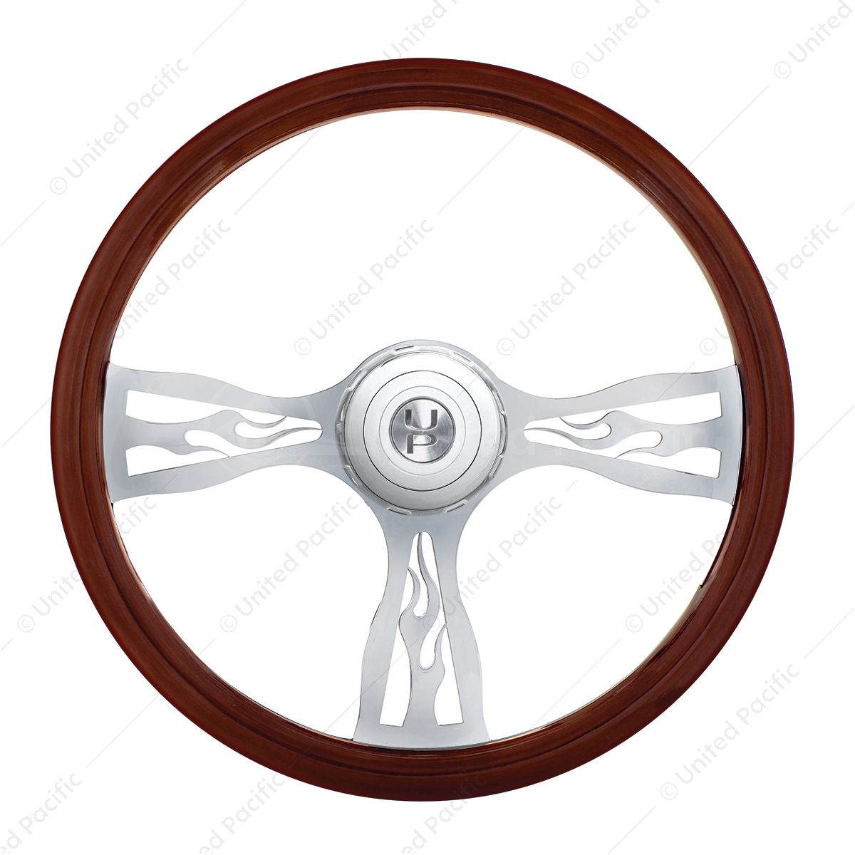 18" Flame Style Wood Steering Wheel With Hub & Horn Button Kit For Peterbilt (2006+) & Kenworth (200