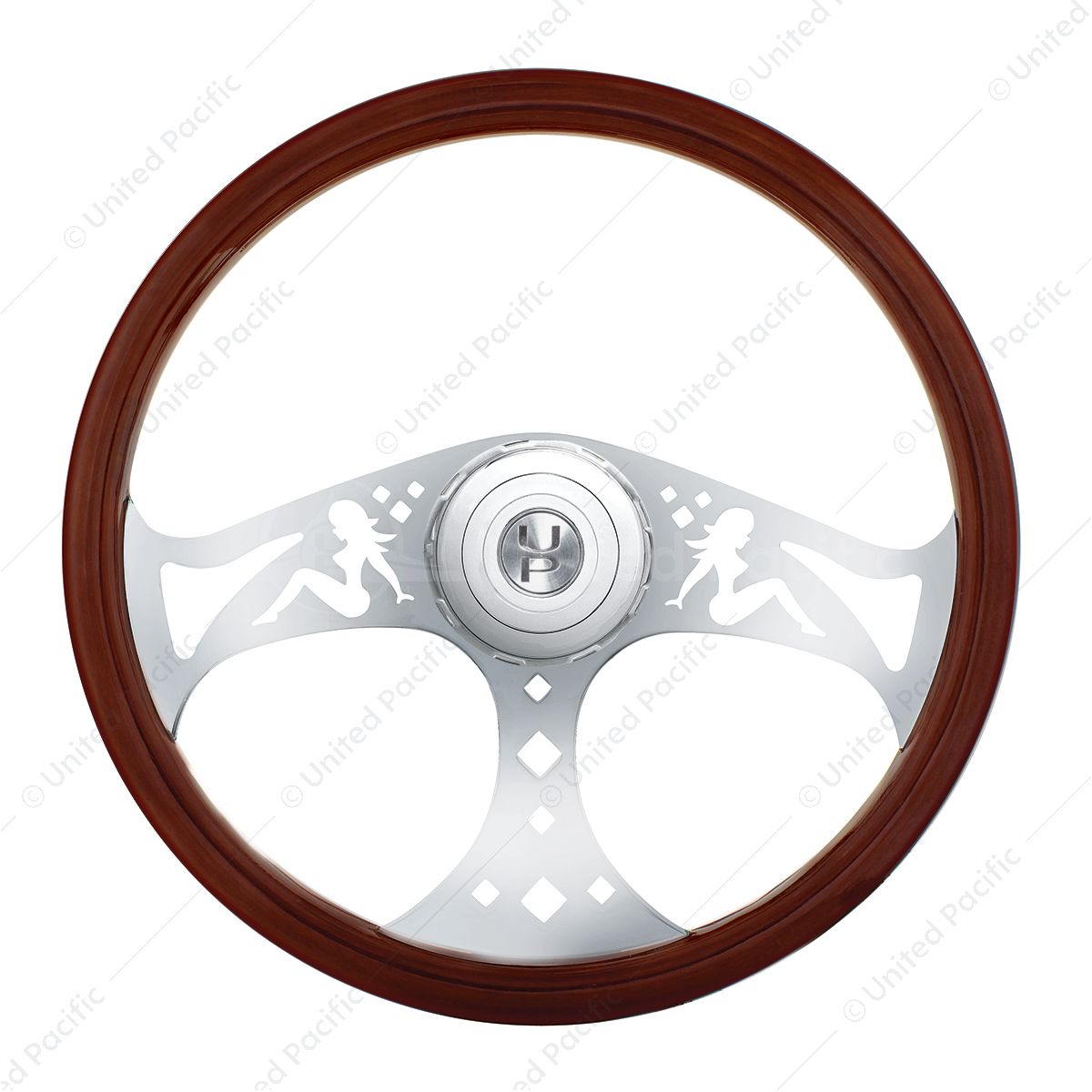 18" Lady Style Wood Steering Wheel With Hub & Horn Button Kit For Peterbilt (2006+) & Kenworth (2003