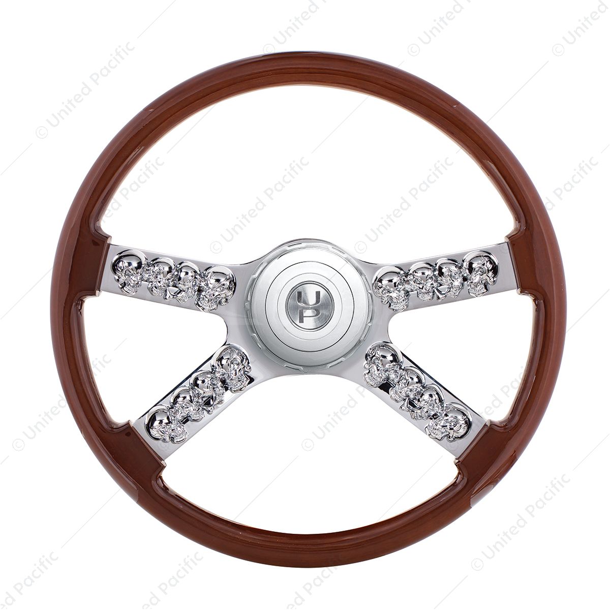 18" Skull Steering Wheel With Hub & Horn Button Kit For Peterbilt (2003+)  & Kenworth (2003+)