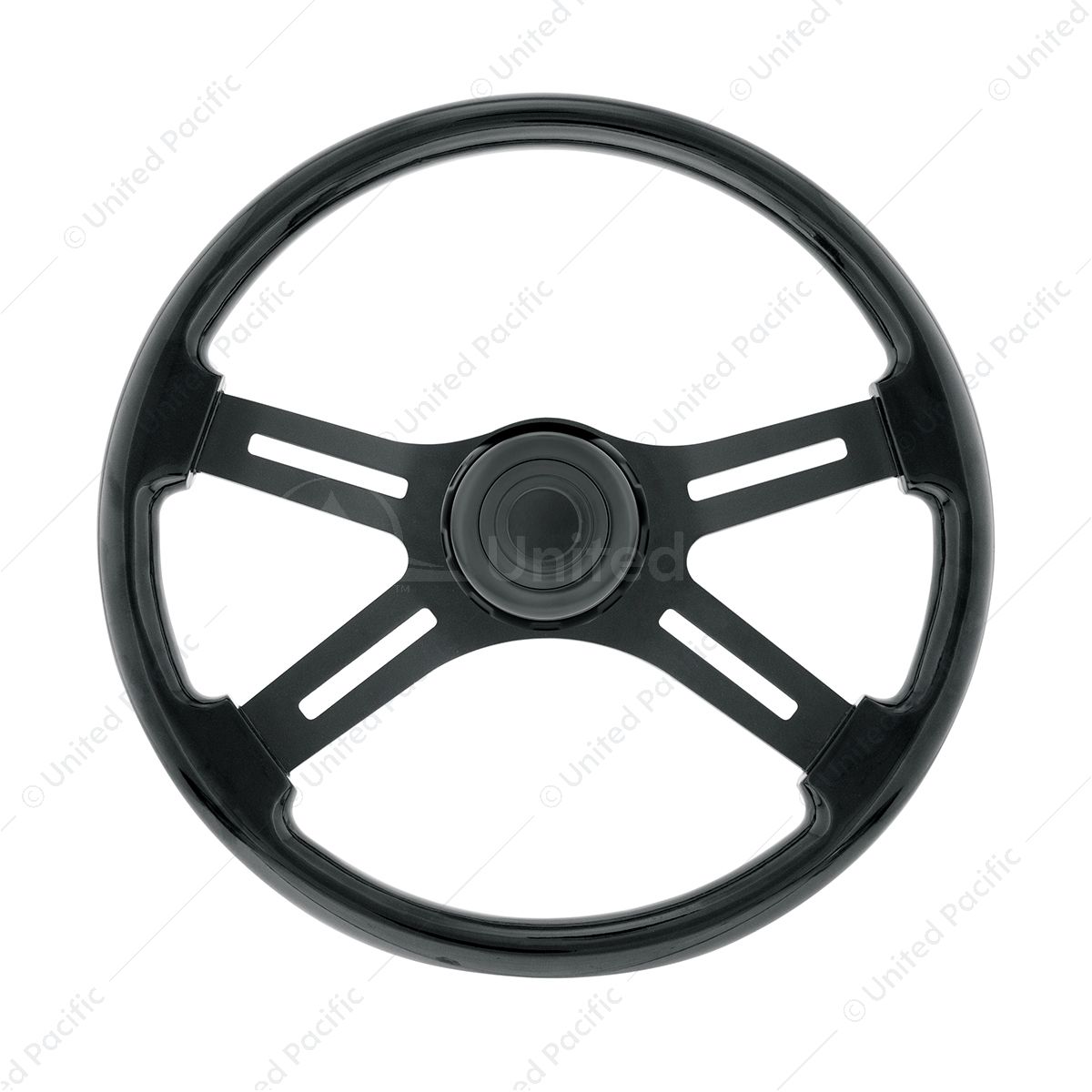 18" Matte Black 4 Spoke Steering Wheel With Horn Bezel & Button-Gloss Black