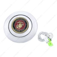 Chrome Aluminum Steering Wheel Horn Button With Metal Medallion, US Marine Corps