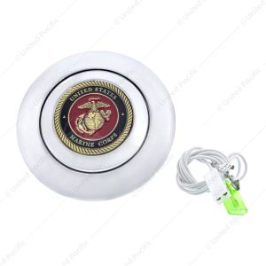 Chrome Aluminum Steering Wheel Horn Button With Metal Medallion, US Marine Corps