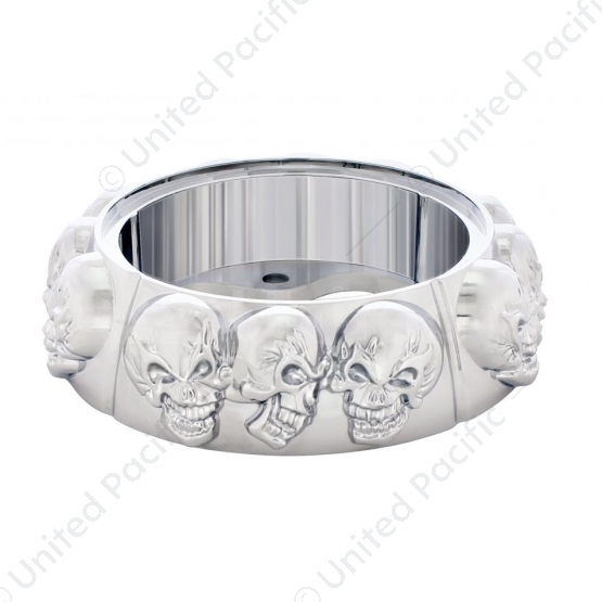 Chrome Die-Cast Skull Horn Button Bezel