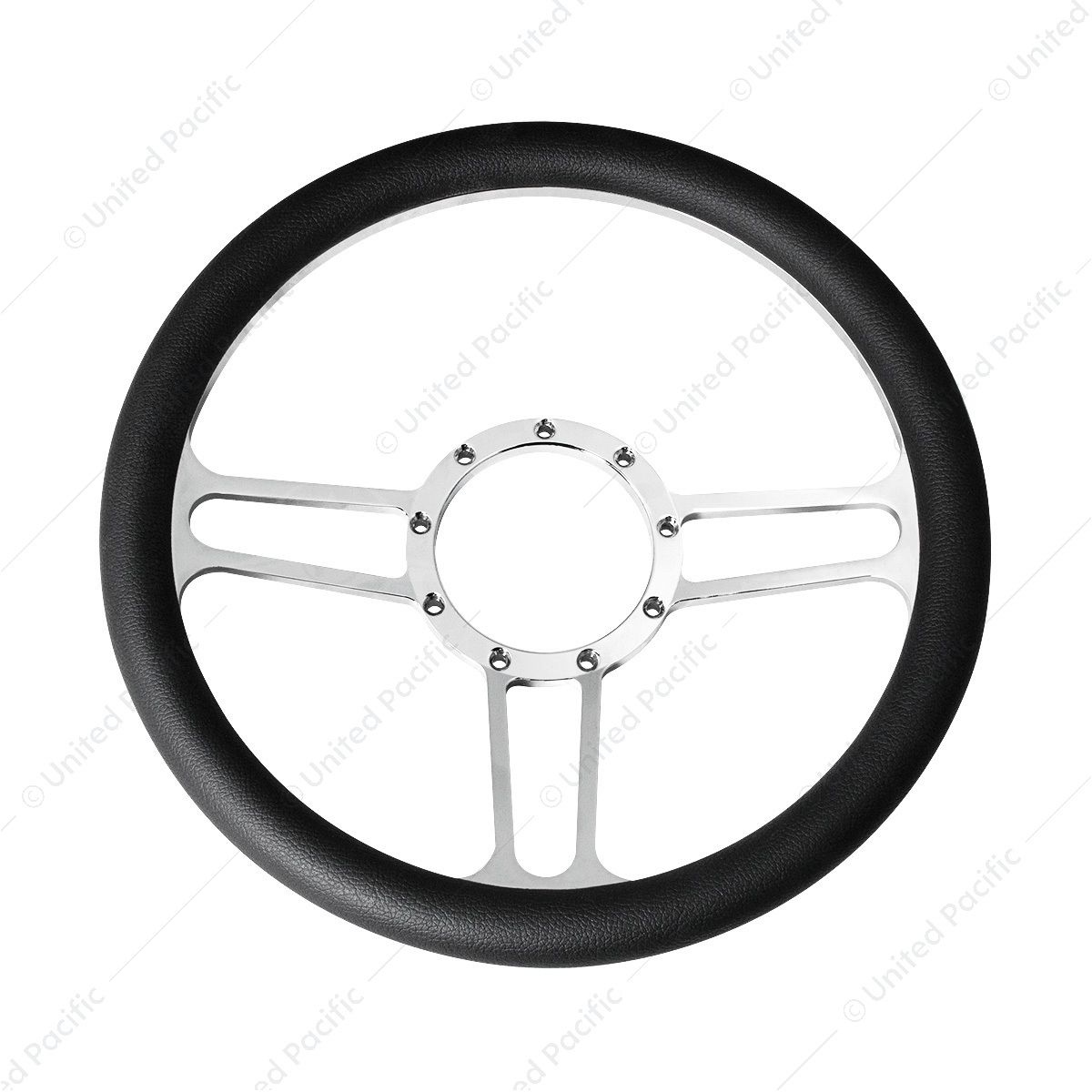14" Chrome Aluminum 3-Spoke Style 9-Screw Mount "Competition Series" Steering Wheel