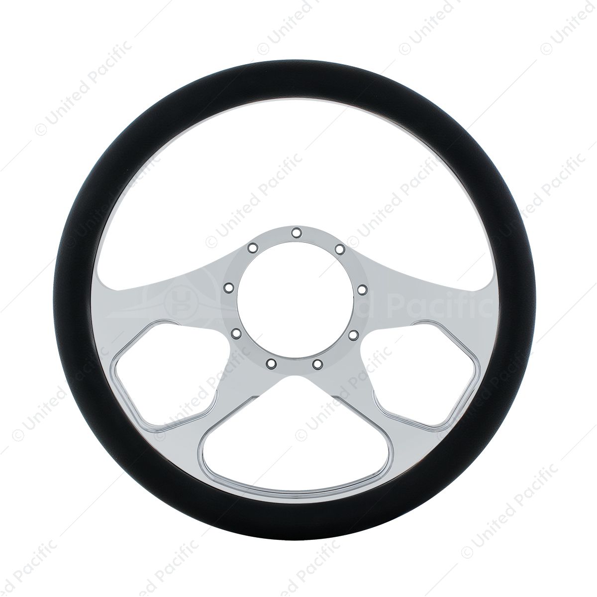 14" Chrome Aluminum 4 Spoke Boss Style Steering Wheel With Black Engineered Leather Grip