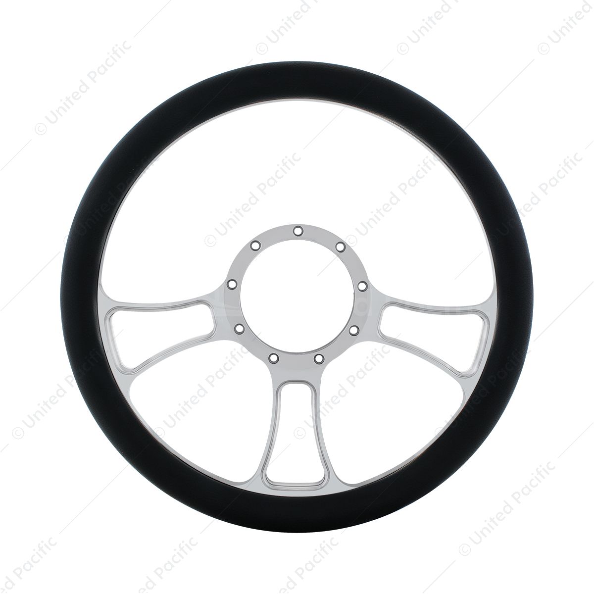 14" Chrome Aluminum Blade Style Steering Wheel With Black Engineered Leather Grip