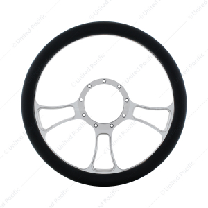 14" Chrome Aluminum Blade Style Steering Wheel With Black Engineered Leather Grip