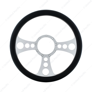 14" Chrome Aluminum Chopper Style Steering Wheel With Black Engineered Leather Grip
