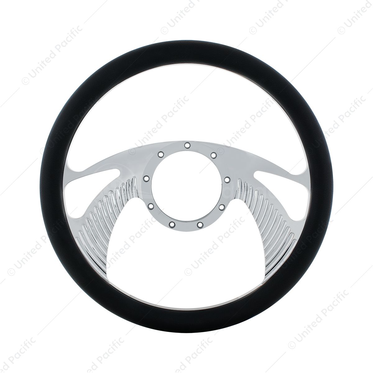 14" Chrome Aluminum Scorpion Style Steering Wheel With Black Engineered Leather Grip