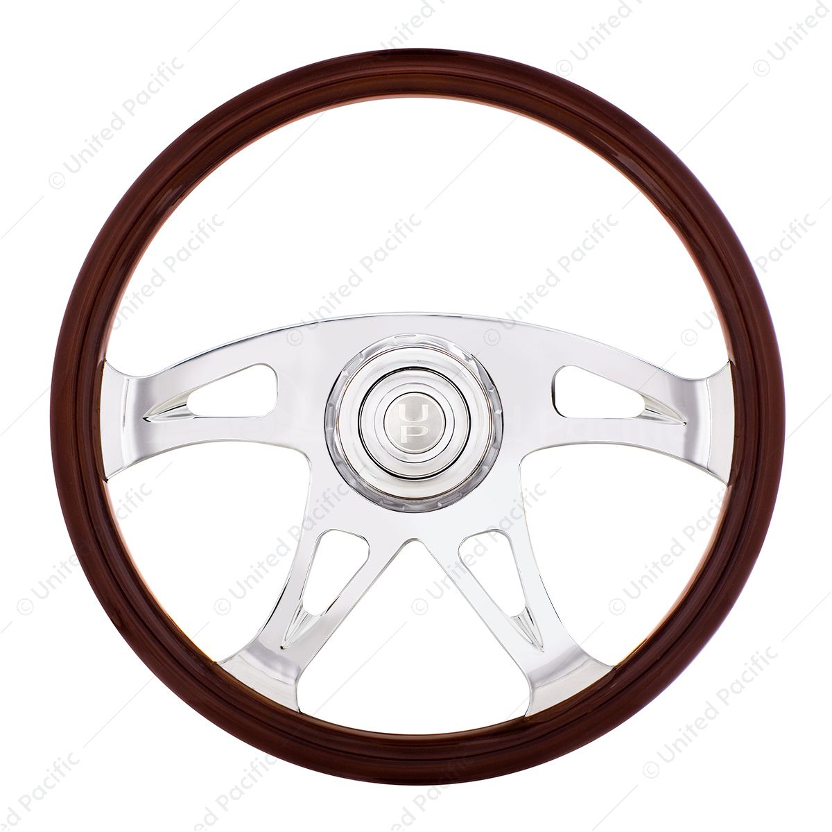 18" Boss Steering Wheel With Chrome Horn Bezel And Horn Button - Woodgrain