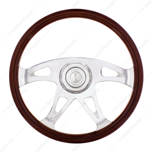 18" Boss Steering Wheel With Chrome Horn Bezel And Horn Button - Woodgrain