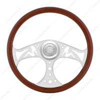 18" Lady Steering Wheel With Chrome Horn Bezel And Horn Button - Woodgrain