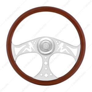 18" Lady Steering Wheel With Chrome Horn Bezel And Horn Button - Woodgrain