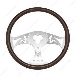 18" Lady Steering Wheel With Chrome Horn Bezel And Horn Button - Woodgrain