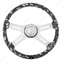 18" 4 Spoke Skull Steering Wheel With Matching Skull Horn Bezel - White