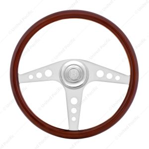 18" Chrome GT Steering Wheel With Chrome Horn Bezel And Horn Button-Woodgrain