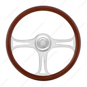 18" Chrome Blade Steering Wheel With Chrome Horn Bezel And Button-Woodgrain