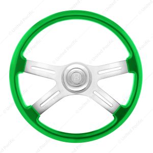 18" Candy Color 4 Spoke Steering Wheel With Chrome Horn Bezel And Horn Button-Candy Apple Green