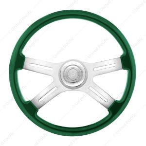 18" Candy Color 4 Spoke Steering Wheel With Chrome Horn Bezel And Horn Button-Emerald Green