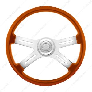 18" Candy Color 4 Spoke Steering Wheel With Chrome Horn Bezel And Horn Button-Cadmium Orange