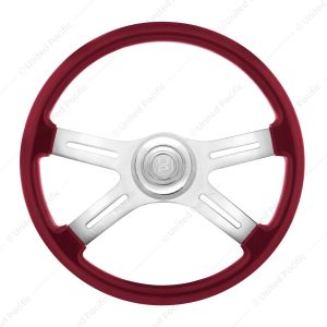 18" Candy Color 4 Spoke Steering Wheel With Chrome Horn Bezel And Horn Button-Candy Red