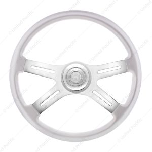 18" Candy Color 4 Spoke Steering Wheel With Chrome Horn Bezel And Horn Button-Liquid Silver