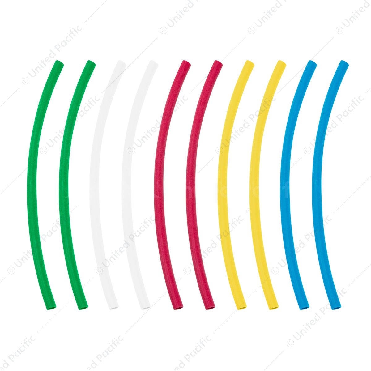 Assorted 1/8" Blue,Clear,Green,Red,Yellow Heat Shrink Tubing, 4" Long (10-Pack)