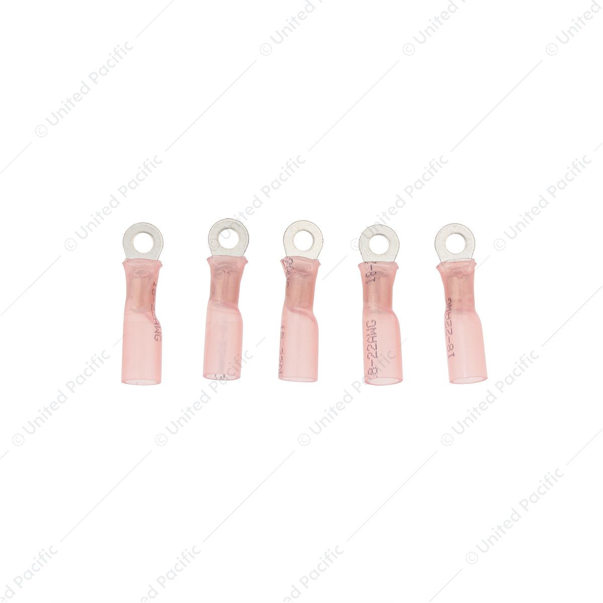 22-18 AWG #6 Stud CS Heat Shrink Ring Terminal - Red (5-Pack)