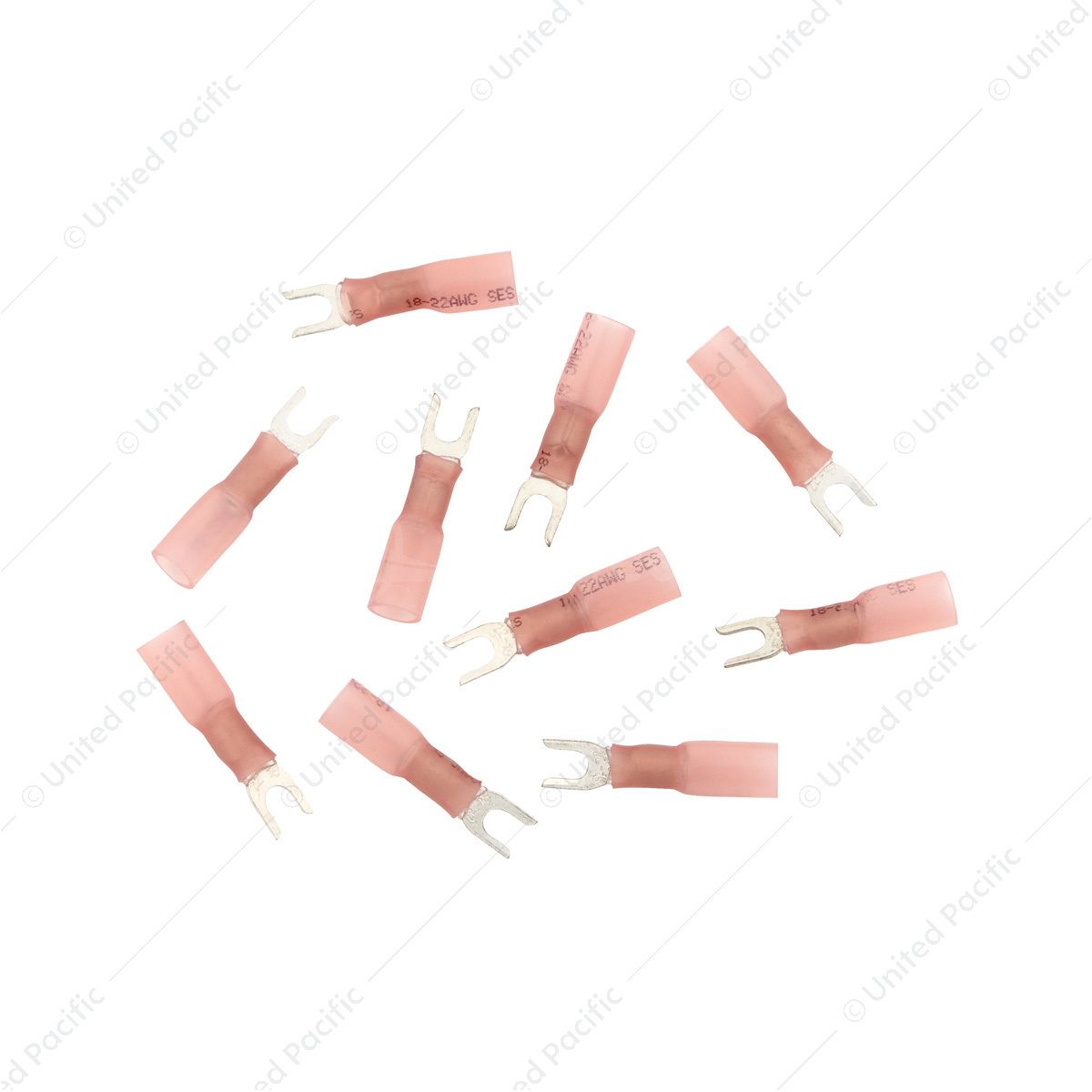 22-18 AWG #6 Stud CS Heat Shrink Spade Terminal - Red (10-Pack)