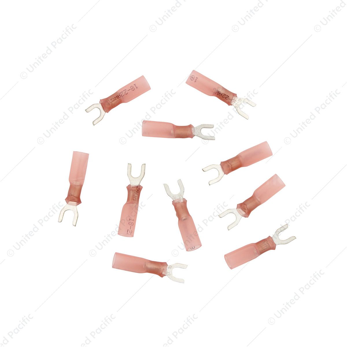 22-18 AWG #8 Stud CS Heat Shrink Spade Terminal - Red (10-Pack)