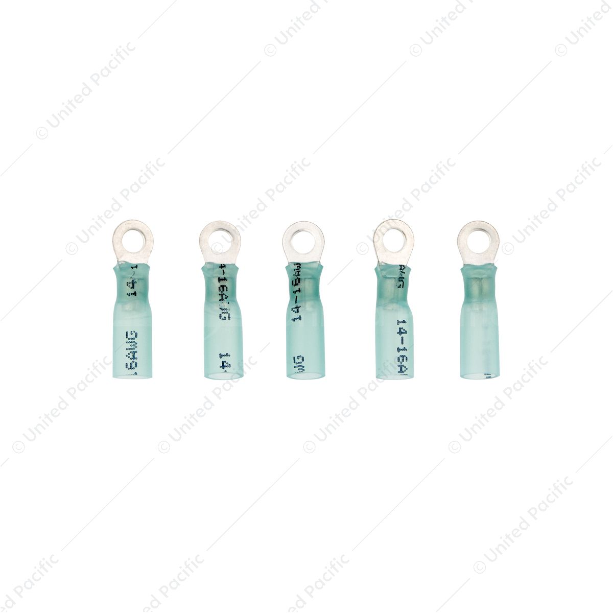 16-14 AWG #8 Stud CS Heat Shrink Ring Terminal - Blue (5-Pack)