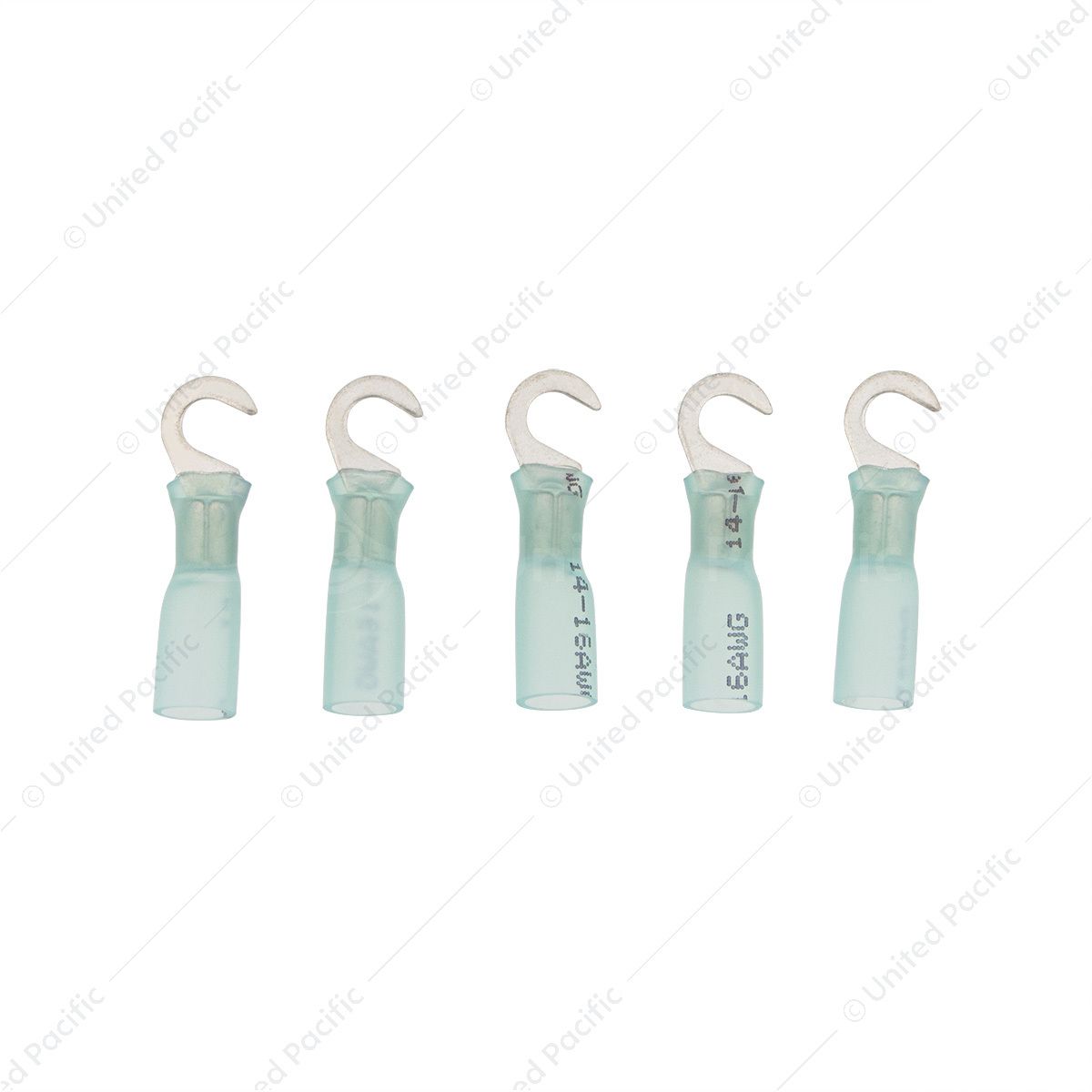 16-14 AWG #10 Stud CS Heat Shrink Hook Terminal - Blue (5-Pack)