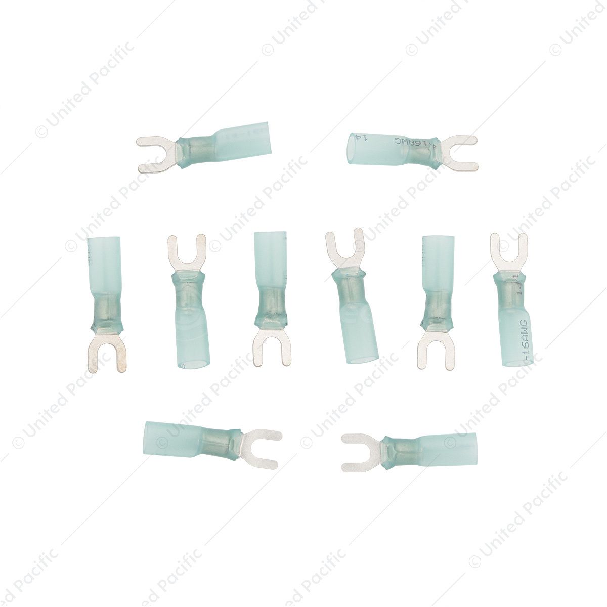 16-14 AWG #8 Stud CS Heat Shrink Spade Terminal - Blue (10-Pack)