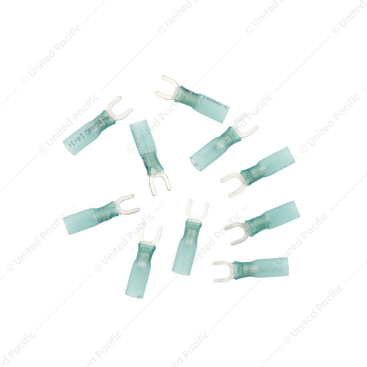 16-14 AWG #10 Stud CS Heat Shrink Spade Terminal - Blue (10-Pack)