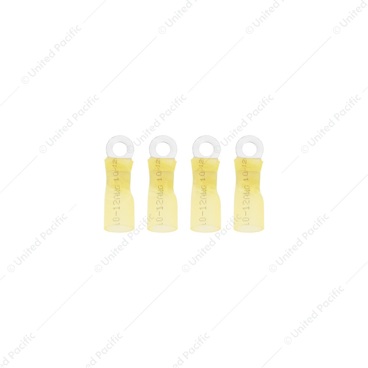 12-10 AWG #8 Stud CS Heat Shrink Ring Terminal - Yellow (4-Pack)