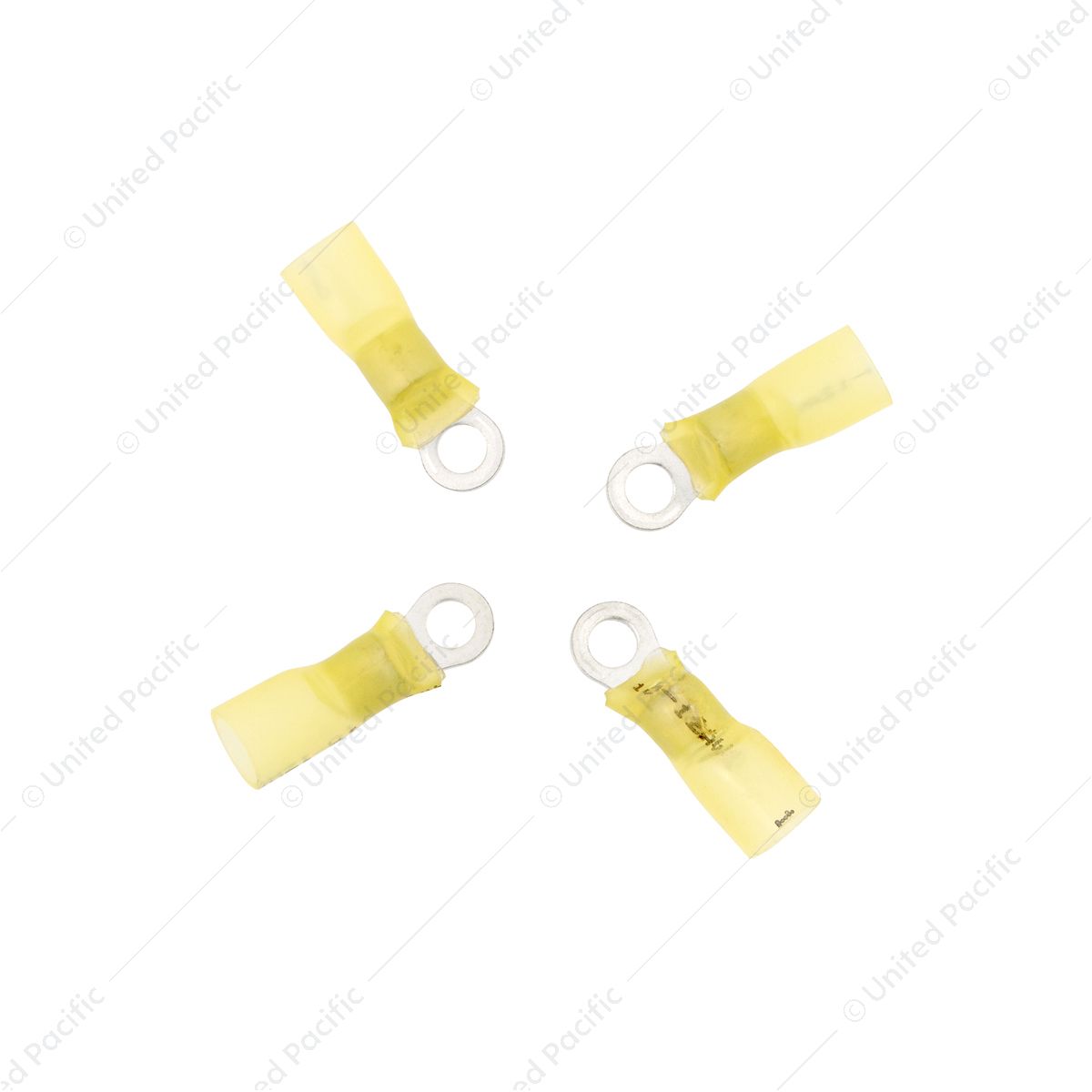 12-10 AWG #10 Stud CS Heat Shrink Ring Terminal - Yellow (4-Pack)