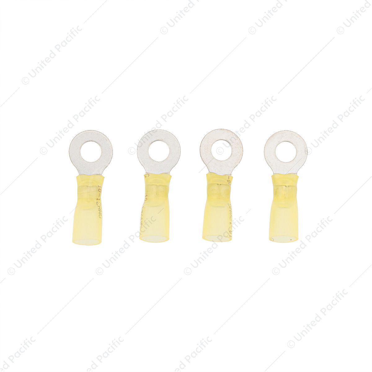 12-10 AWG 1/4" Stud CS Heat Shrink Ring Terminal - Yellow (4-Pack)