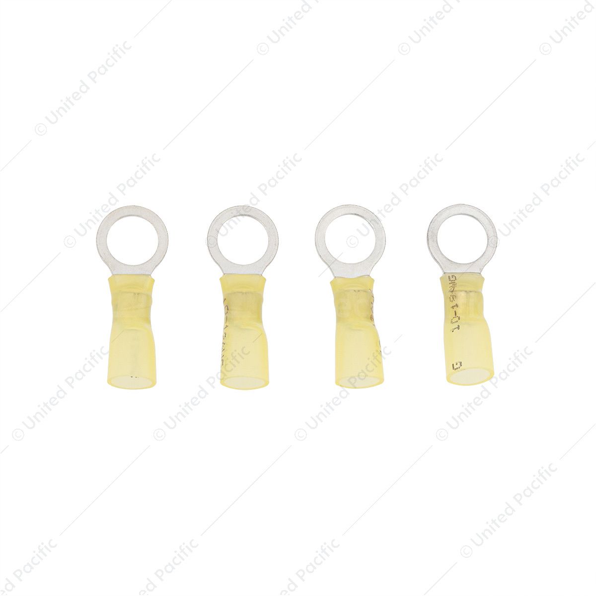 12-10 AWG 3/8" Stud CS Heat Shrink Ring Terminal - Yellow (4-Pack)