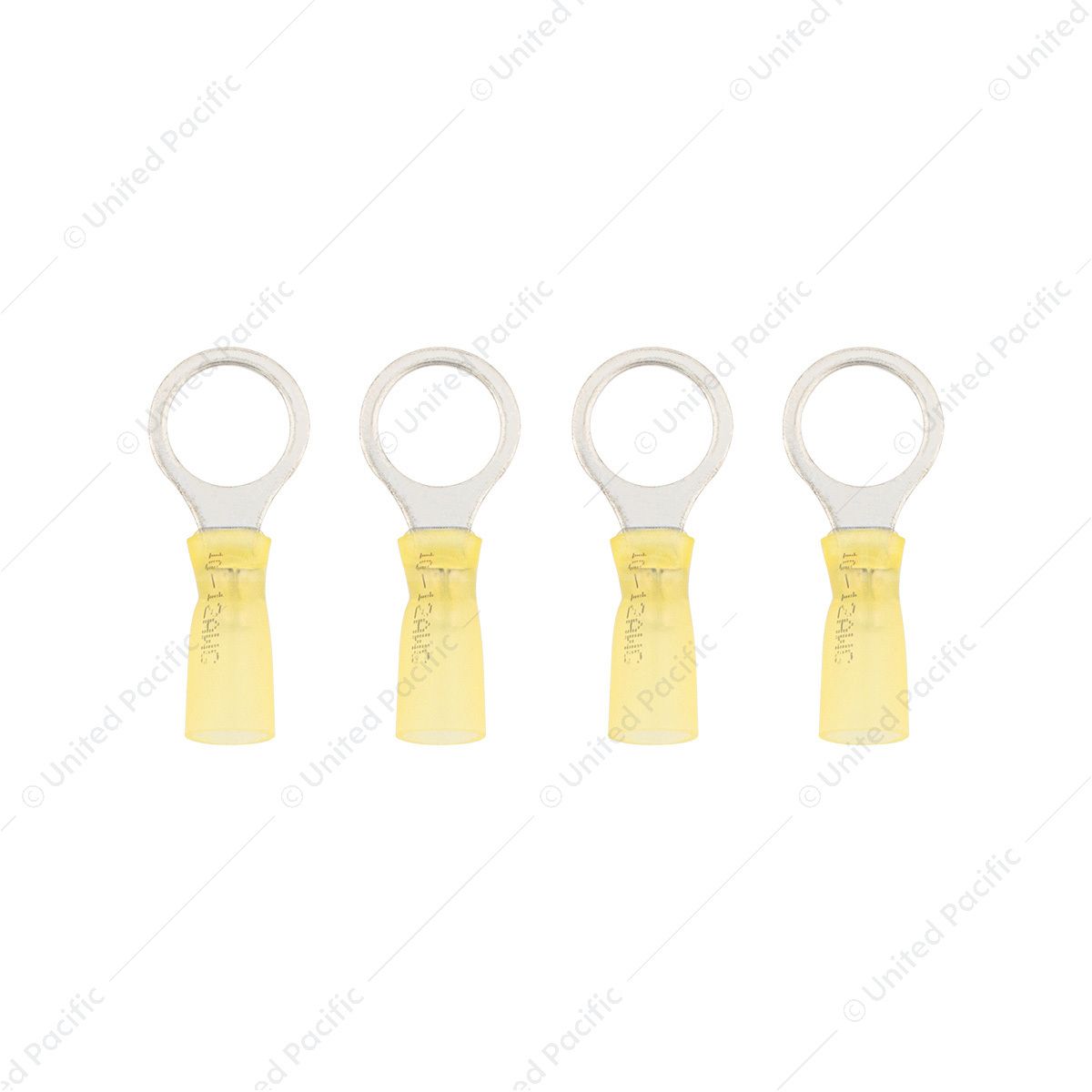 12-10 AWG 1/2" Stud CS Heat Shrink Ring Terminal - Yellow (4-Pack)