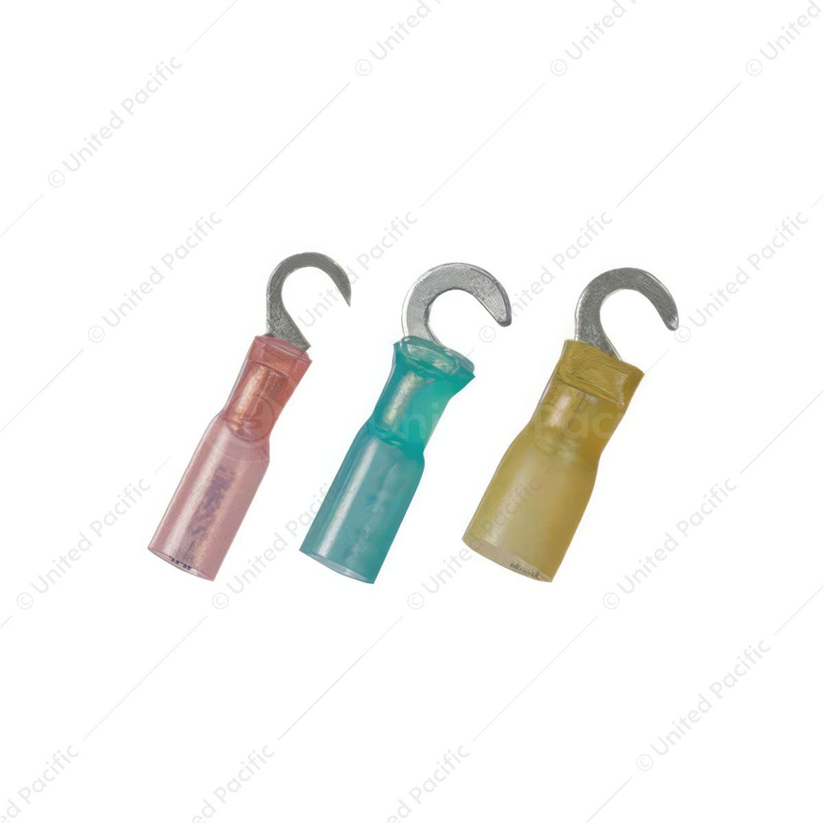 12-10 AWG #10 Stud CS Heat Shrink Hook Terminal - Yellow (4-Pack)