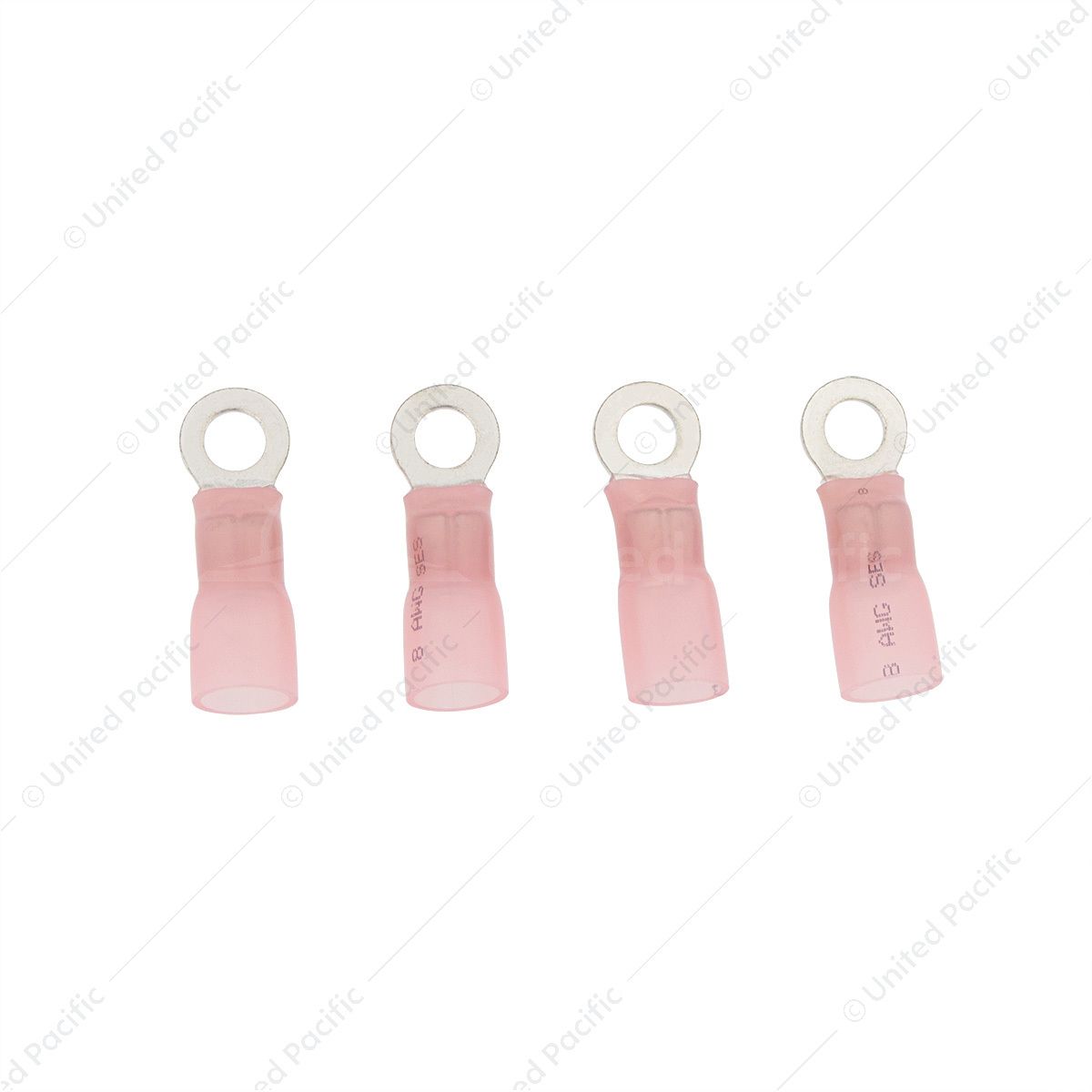 8 AWG 1/4" Stud CS Heat Shrink Ring Terminal - Pink (4-Pack)