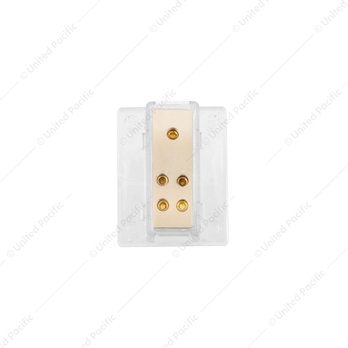 Gold Distribution Block with (1) 4 AWG input and (4) 8 AWG outputs, Rectangular Shape 1 Pc.