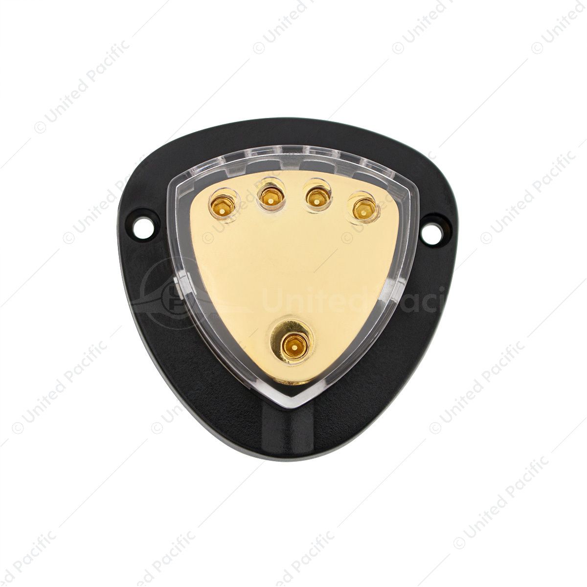 Gold Distribution Block with (1) 4 AWG input and (4) 8 AWG outputs, Triangular Shape 1 Pc.