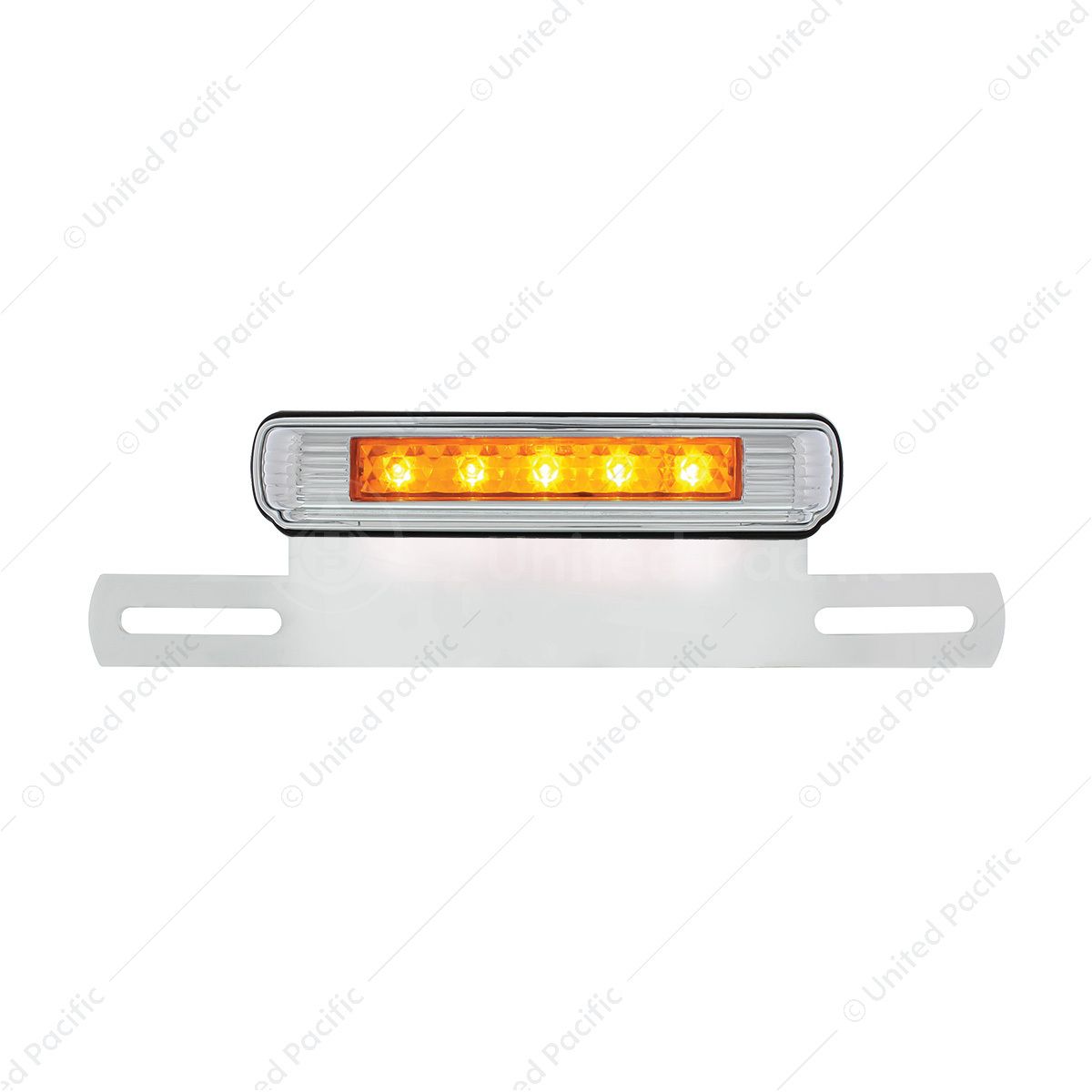 Chrome License Plate Light & Bracket With Amber LED Auxiliary Light - Amber LED/Amber Lens